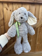 Waitrose Easter Bunny Grey Furry  Rabbit  Soft Toy Plush Green Ribbon 16" VGC