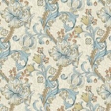 WILLIAM MORRIS GOLDEN LILY LINEN/TEAL BY CLARKE & CLARKE 100% COTTON FABRIC