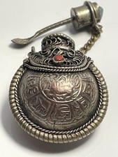 Vintage 800 silver & coral/turquoise perfume poison bottle pendant 18.17g arabic