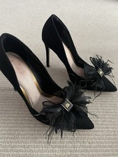 1 Pair Decorative Clip Ins Bows For Shoes Mesh & Feathers Black New