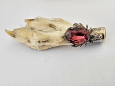 Lucky rabbit foot brooch on white metal mount with stags head and paste amethyst