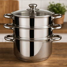 Premier Housewares 3 Tier Steamer Stainless Steel with Glass Lid Silver 22x25cm