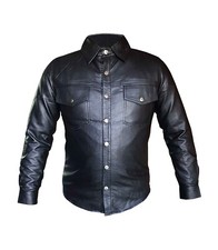 Mens Black Faux Leather Uniform Style Quilted Full Sleeves Leather Shirts