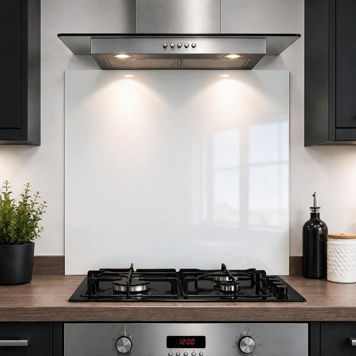 White glass splashback - white,