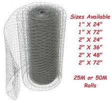 Galvanised Chicken Wire Mesh Fencing 25M, 50M (Various Sizes Poultry Net Garden)