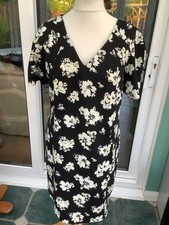 George Asda uk 18 black white floral print shift dress vgc