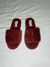 Burgundy Faux Fur Slides