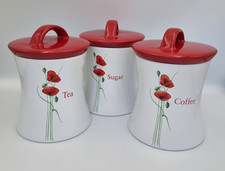 Poppy Design  Storage Jars Canisters Tea Coffee Sugar Set Red White Dunelm 41940