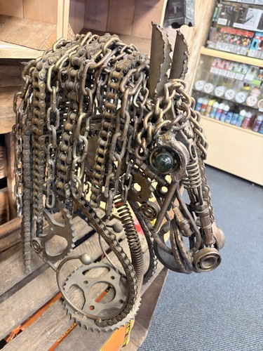 Metal horse head - head, sculpture