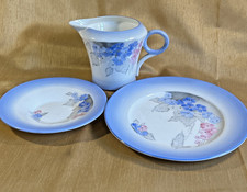 VINTAGE SHELLEY ART DECO BLUE PHLOX PATTERN JUG SIDE PLATE AND SAUCER