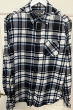 Men’s Primark Black Blue White Checked Cotton Button Shirt - Regular Fit - Large
