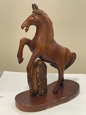 Vintage Hand Carved wooden Horse Rearing Figurine Statue Ornament 26.5cm tall