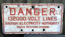 Vintage 1940/50's British Electrical Authority enamel sign danger wall plaque