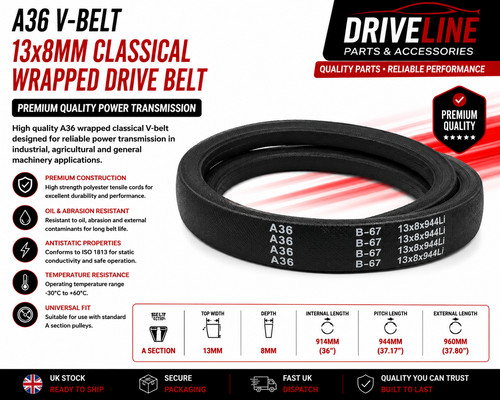 A36 belt 13x8mm wrapped - v,