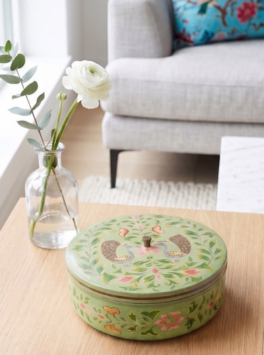 Round jewellery box peacock - round,