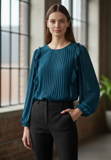 Zara Teal Long Chiffon Sleeved