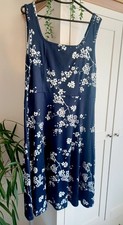 Dark Blue Floral Pullover Stretchy Below Knee Length Dress Size Large 12-14