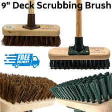 9" Deck Scrubbing Brush Handle Stiff Bristle Floor Scrubber Sweeping Broom Scrub