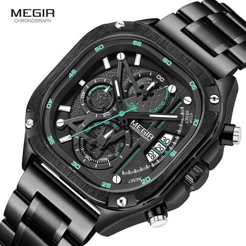 Megir black quartz watch men - watch,