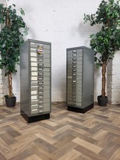 Pair Of Vintage Bisley Grey Metal 15 Drawer Filing Cabinets Industrial