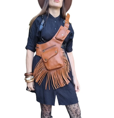 Handmade tan fringe - handmade, leather
