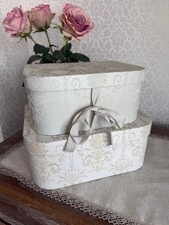 2 x Laura Ashley Flocked Velvet Josette Champagne Grey White Storage Box