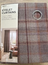 NEXT - Purple Grey Seasonal Check Lined Eyelet Curtains 117cm Wide x 229cm Drop 
