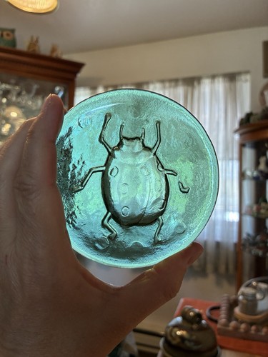 Green art glass - glass, ladybug