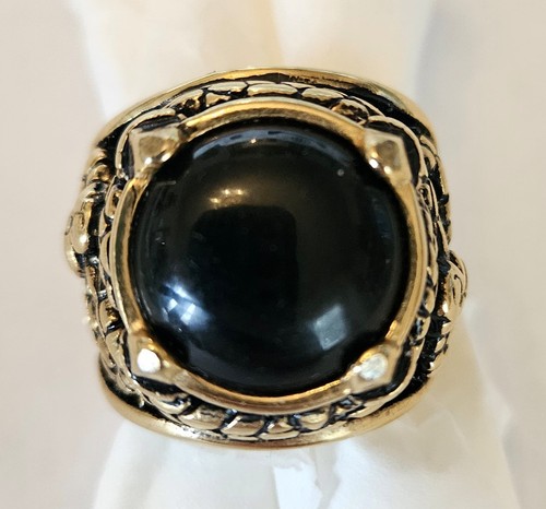Round black stone - black, ring