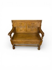 Vintage Oak Hall Bench Highly