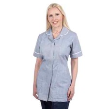 Healthcare Tunic Ladies Nurses Hospital Dental Doctor Grey Pinstripe Red Trim SP