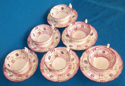 Antique pink lustre tea set - pink,