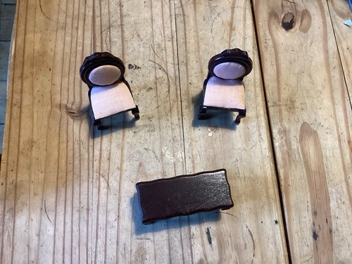 Wooden dolls house - dolls, and