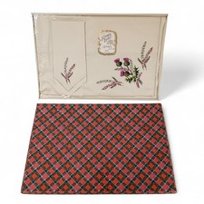 Vintage White Irish Linen Sundew Early Morning Hand Embroidered Floral Set Boxed