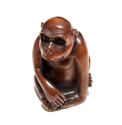 Monkey netsuke wood carving - netsuke,