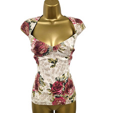 Vintage Karen Millen 14 UK English Rose Satin Galaxy Corset Blouse Top