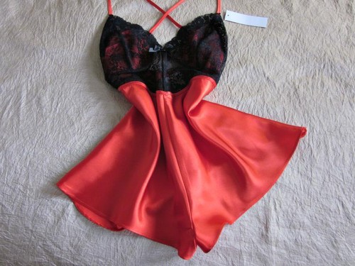 Red satin teddy - satin,