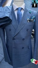 🔥ITALIAN  SUIT -DIEGO CERRUTI  TESSUTO DOUBLE BREASTED LBLUE SUIT XL UK 46 IT56
