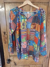 Cotton Traders Patchwork Print Tunic Top UK 16 Long Sleeve Blouse