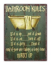 Funny " Bathroom Rules " Metal