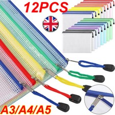 12X A3/A4/A5 Plastic Wallet Document Zip Lock Plastic Pocket With Zipper Storage