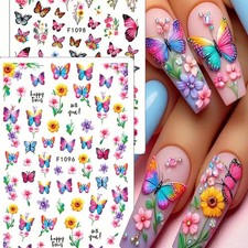 Nail Art Stickers Decals 3D Butterfly Flower Bloom Garden Spring Colour Design