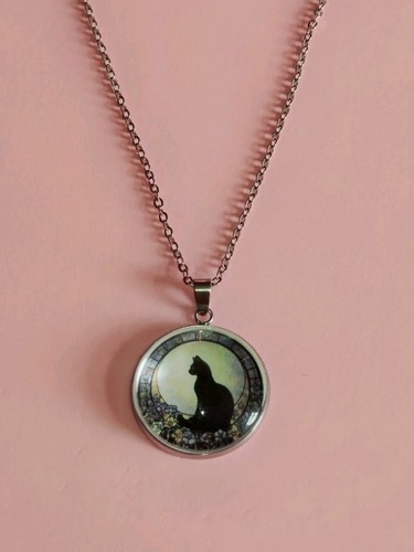 Black cat necklace - black, stainless