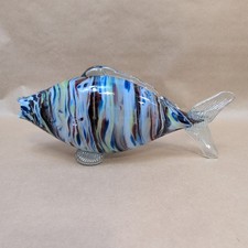 Vintage Romanian Glass Multi Coloured Hand Blown Fish Sculpture Figurine 9.5 " E
