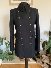Zara Black Wool Mix Military Style Coat Jacket Double Breasted - Medium