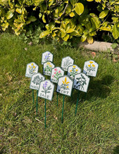 Set of 5 x Hand Painted Cast Iron Herb Garden Signs | Cooking Gardening Gifts