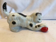Vintage Porcelain Kitten Cat Playing with Red Ball