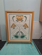 Tapestry Wooden Fire Screen of Flowers 59cm X 48cm 