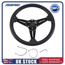 Black PU Leather Sport Racing Alloy Aftermarket Steering Wheel 350mm