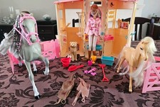 Barbie Stables Set With Barbie,  2 Horses, Dog, Saddles And Other Accessories